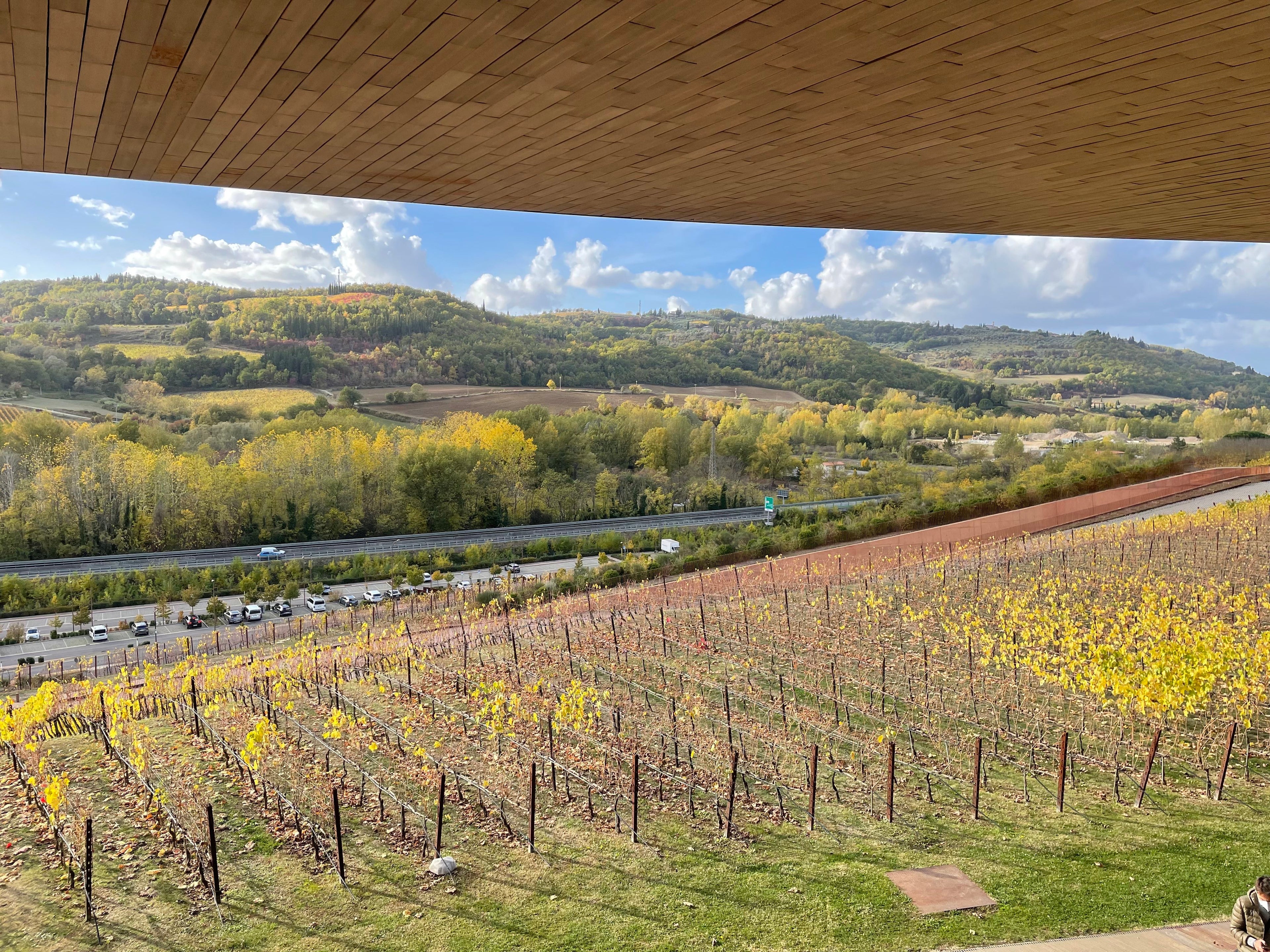 The view from the ultramodern Antinori winery near Florence. 